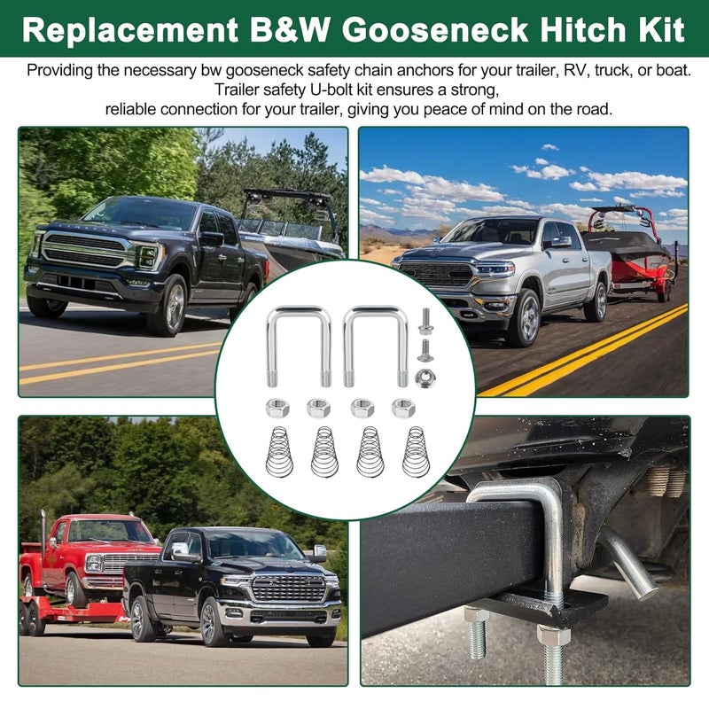 Vilapow 1900-2-1600 Safety Chain Trailer U-Bolt Kit Replacement B&W Gooseneck Trailer Hitch U Bolt Fits for B and W Trailer Hitches Safety Chain U-Bolts - Image 2